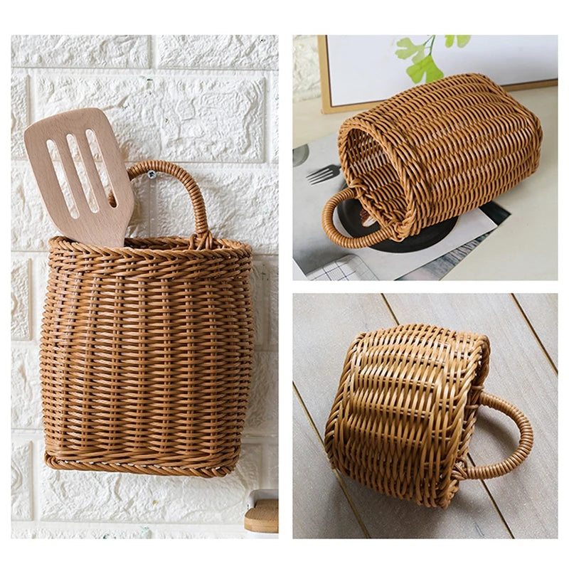 Flower Planter Wall Hanging Basket with Handle Decor Imitation Rattan Hanging Basket Woven Storage Baskets Handmade Flower Pots