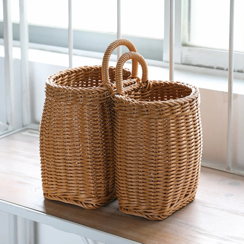 Flower Planter Wall Hanging Basket with Handle Decor Imitation Rattan Hanging Basket Woven Storage Baskets Handmade Flower Pots