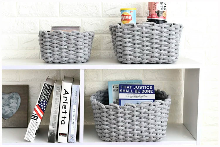 Woven Basket Cotton Rope Storage  Sundries Clothing Cosmetic Organizer Book Toy Desktop Storages Nordic Style Home Decor