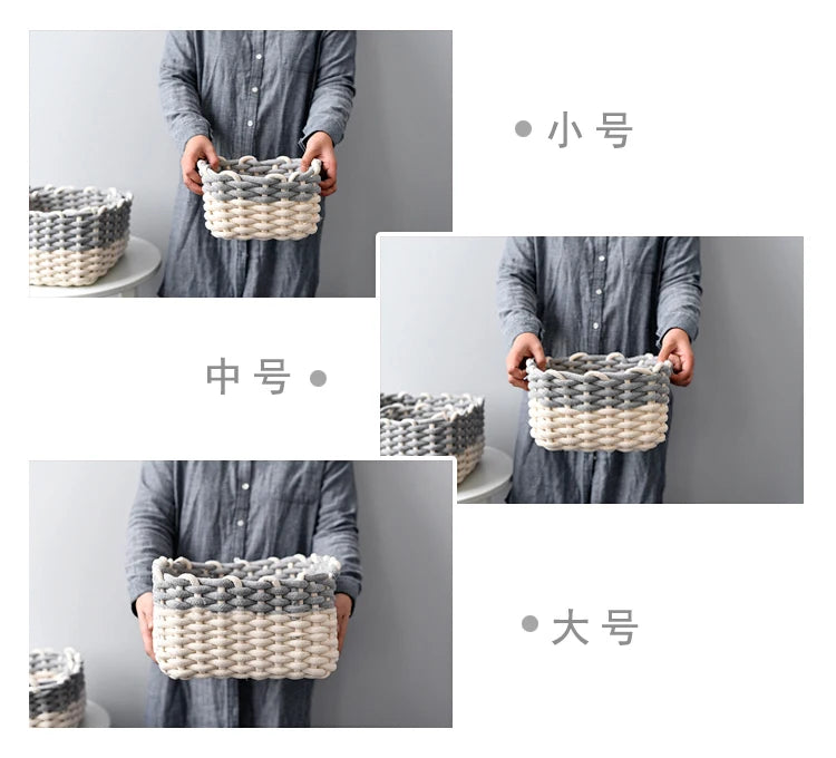 Woven Basket Cotton Rope Storage  Sundries Clothing Cosmetic Organizer Book Toy Desktop Storages Nordic Style Home Decor