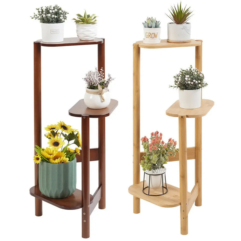 3-Tier Bamboo Plant Stands Indoor, Plant Stand Holder, Corner Plant Shelf, Plant Display Rack for Corner Balcony and Bedroom