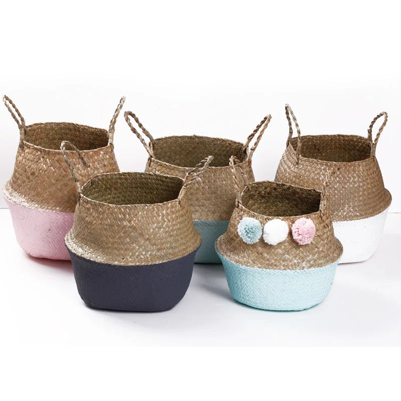 Wicker Storage Basket Flower Baskets Laundry Storage Decorative Basket Rattan Flower Pot Garden Planters Household Organizer