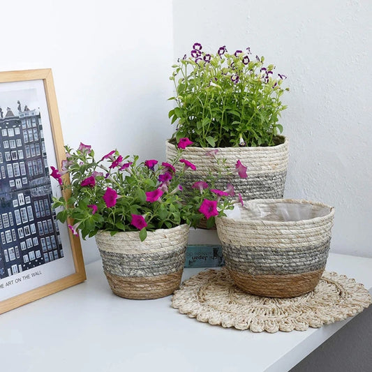 Plant Potted Round Flower Pot Basket Hand Woven Plant Basket Indoor Planter Woven Plants Pots Decorative Outdoor Plant