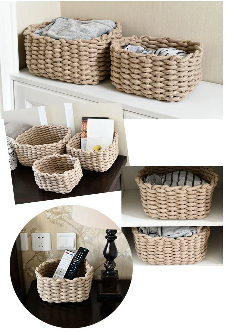 Woven Basket Cotton Rope Storage  Sundries Clothing Cosmetic Organizer Book Toy Desktop Storages Nordic Style Home Decor