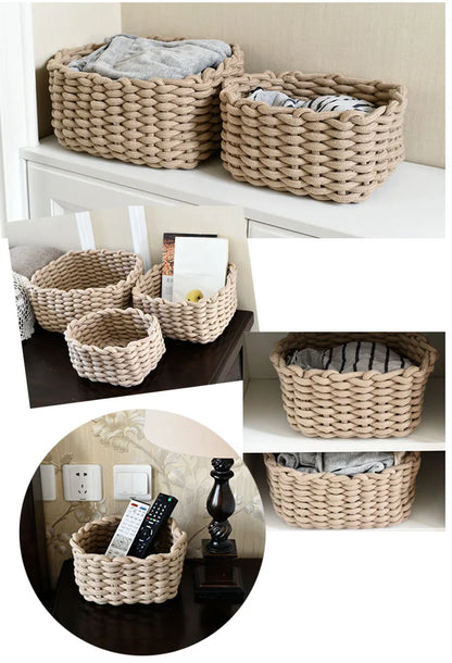 Woven Basket Cotton Rope Storage  Sundries Clothing Cosmetic Organizer Book Toy Desktop Storages Nordic Style Home Decor