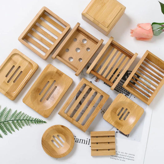 10pcs Natural Bamboo Soap Dish Wooden Soap Tray Holder Storage Soap Rack Plate Box Container for Bath Shower Plate Bathroom