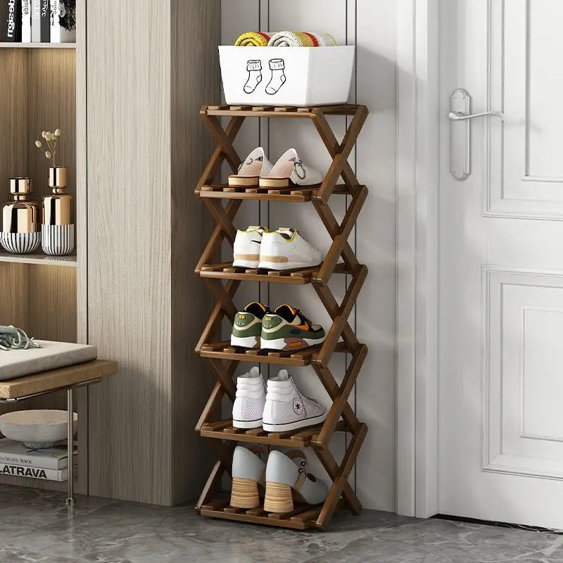 Simplicity Multi-layer Bamboo Shoe Rack Folding Shoe Rack Household Retractable Storage Rack Storage Shoes Shelf saves space