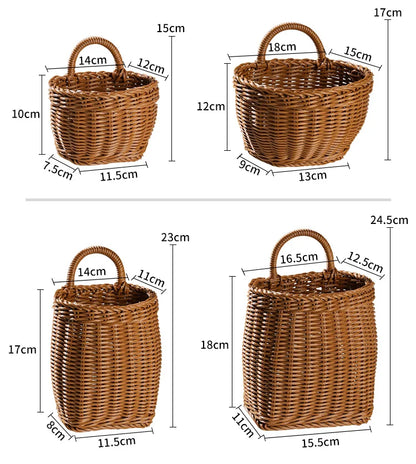 Flower Planter Wall Hanging Basket with Handle Decor Imitation Rattan Hanging Basket Woven Storage Baskets Handmade Flower Pots