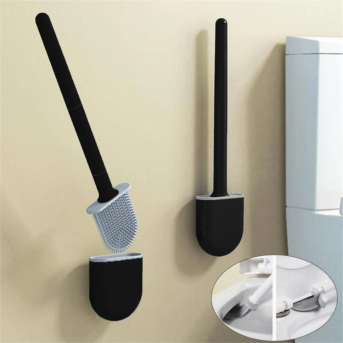 Fashion Toilet Brush for Bath Luxury Modern Clean Tool Flexible Soft Bristles Cleaning Black Brush Bathroom Accessories 1pc