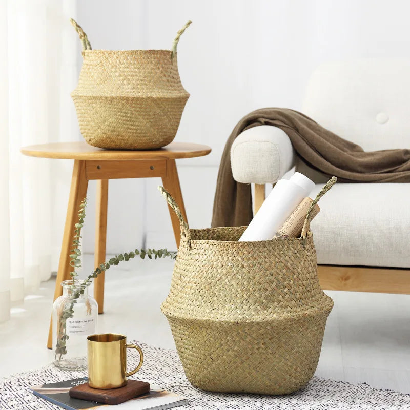 Wicker Storage Basket Flower Baskets Laundry Storage Decorative Basket Rattan Flower Pot Garden Planters Household Organizer