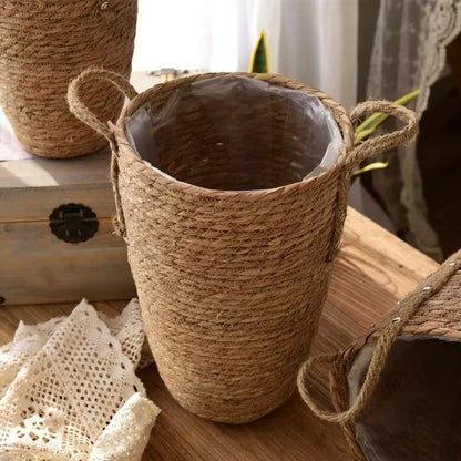 Tall Natural Wicker Planter Basket  Flower Pot Home  Garden Decor Laundry Bucket Dirty Clothes Storage Baskets Toy Holders