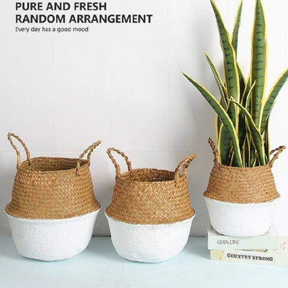 1pc Bamboo Weaving Plant Basket Wickerwork Basket Storage Organizer Pots Rattan Handmade Natural Boho Style For Home Decor