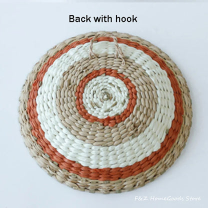 Fashion INS Straw Rattan Wall Decor Round Rattan Basket Wall Decoration Rattan Crafts Wall Hanging Frame Handwoven Hanging