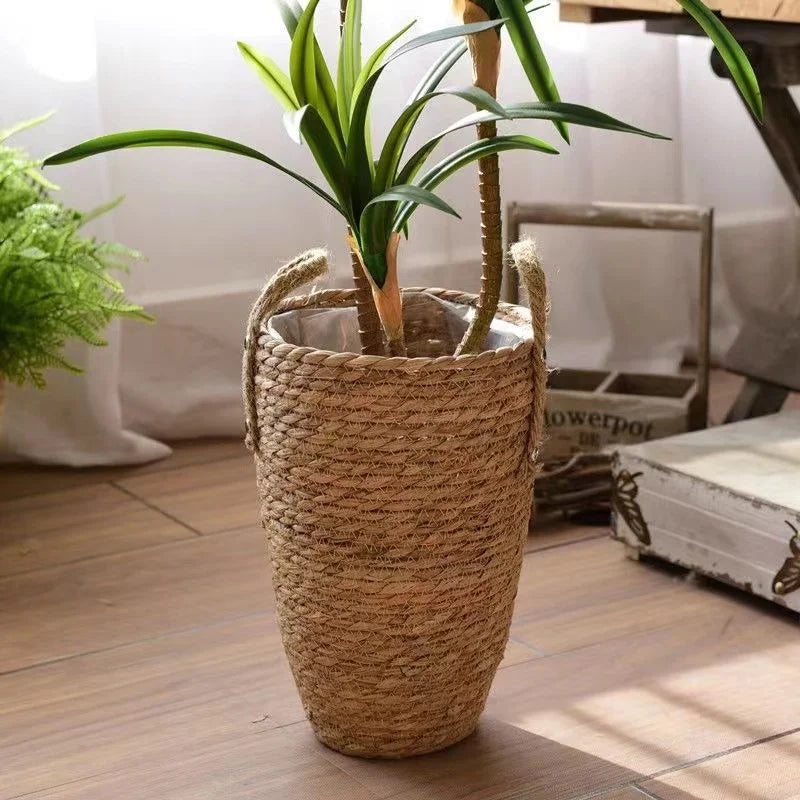 Tall Natural Wicker Planter Basket  Flower Pot Home  Garden Decor Laundry Bucket Dirty Clothes Storage Baskets Toy Holders