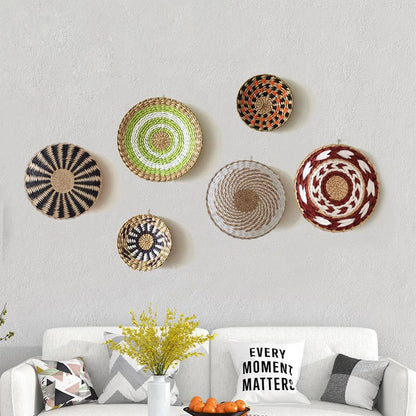 Fashion INS Straw Rattan Wall Decor Round Rattan Basket Wall Decoration Rattan Crafts Wall Hanging Frame Handwoven Hanging