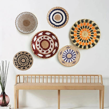 Fashion INS Straw Rattan Wall Decor Round Rattan Basket Wall Decoration Rattan Crafts Wall Hanging Frame Handwoven Hanging