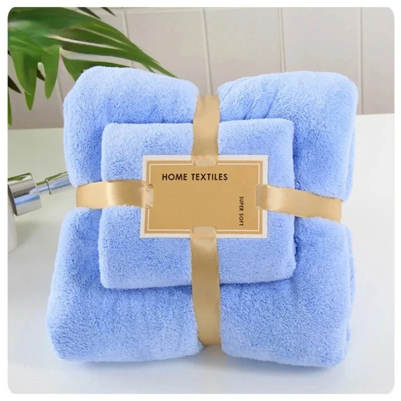 2023New Premium Japanese Style Thick Towel Set Super Absorbent Coral Fleece for Bath and Gift