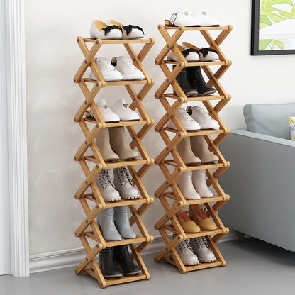 Simple Bamboo Installation-Free Shoe Rack 2-6 Tier Household Multifunctional Storage Rack Living Room Bedroom Shoe Shelf