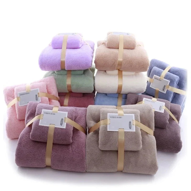 2023New Premium Japanese Style Thick Towel Set Super Absorbent Coral Fleece for Bath and Gift