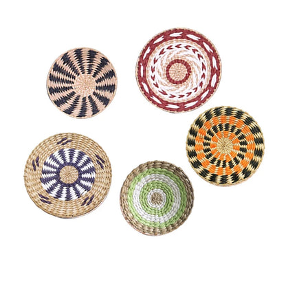 Fashion INS Straw Rattan Wall Decor Round Rattan Basket Wall Decoration Rattan Crafts Wall Hanging Frame Handwoven Hanging