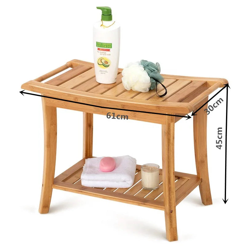 Thickened Shower Bench Bathroom Stool Double Layer Bamboo Toilet Foot Rest Multi-functional Step Tools Shower Bench