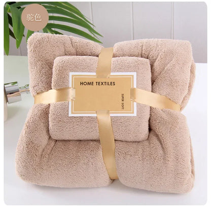 2023New Premium Japanese Style Thick Towel Set Super Absorbent Coral Fleece for Bath and Gift