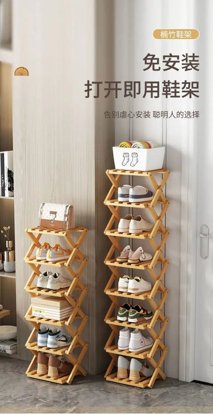 Simplicity Multi-layer Bamboo Shoe Rack Folding Shoe Rack Household Retractable Storage Rack Storage Shoes Shelf saves space