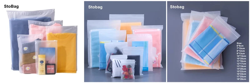 StoBag 100pcs Biodegradable Frosted White Self Adhesive Bag Clothes Shirt Packaging Storage Sealing Reusable Pouch Eco Friendly