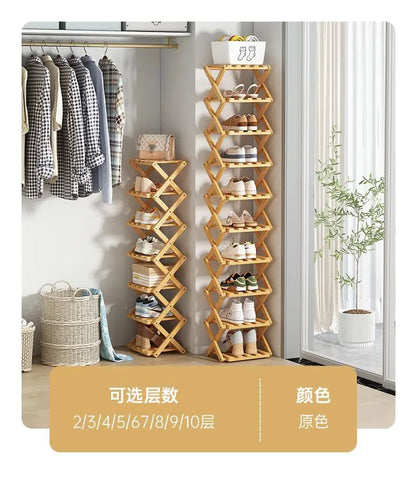 Simplicity Multi-layer Bamboo Shoe Rack Folding Shoe Rack Household Retractable Storage Rack Storage Shoes Shelf saves space