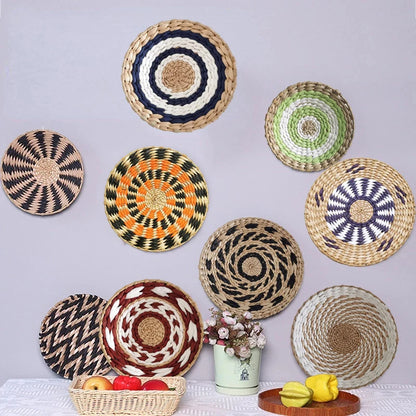 Fashion INS Straw Rattan Wall Decor Round Rattan Basket Wall Decoration Rattan Crafts Wall Hanging Frame Handwoven Hanging