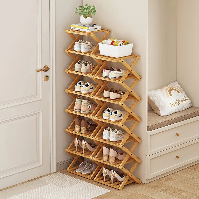 Simple Bamboo Installation-Free Shoe Rack 2-6 Tier Household Multifunctional Storage Rack Living Room Bedroom Shoe Shelf