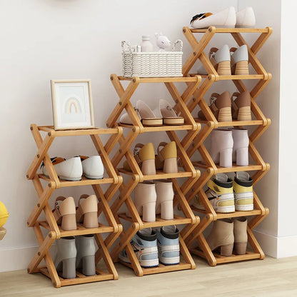 Simple Bamboo Installation-Free Shoe Rack 2-6 Tier Household Multifunctional Storage Rack Living Room Bedroom Shoe Shelf