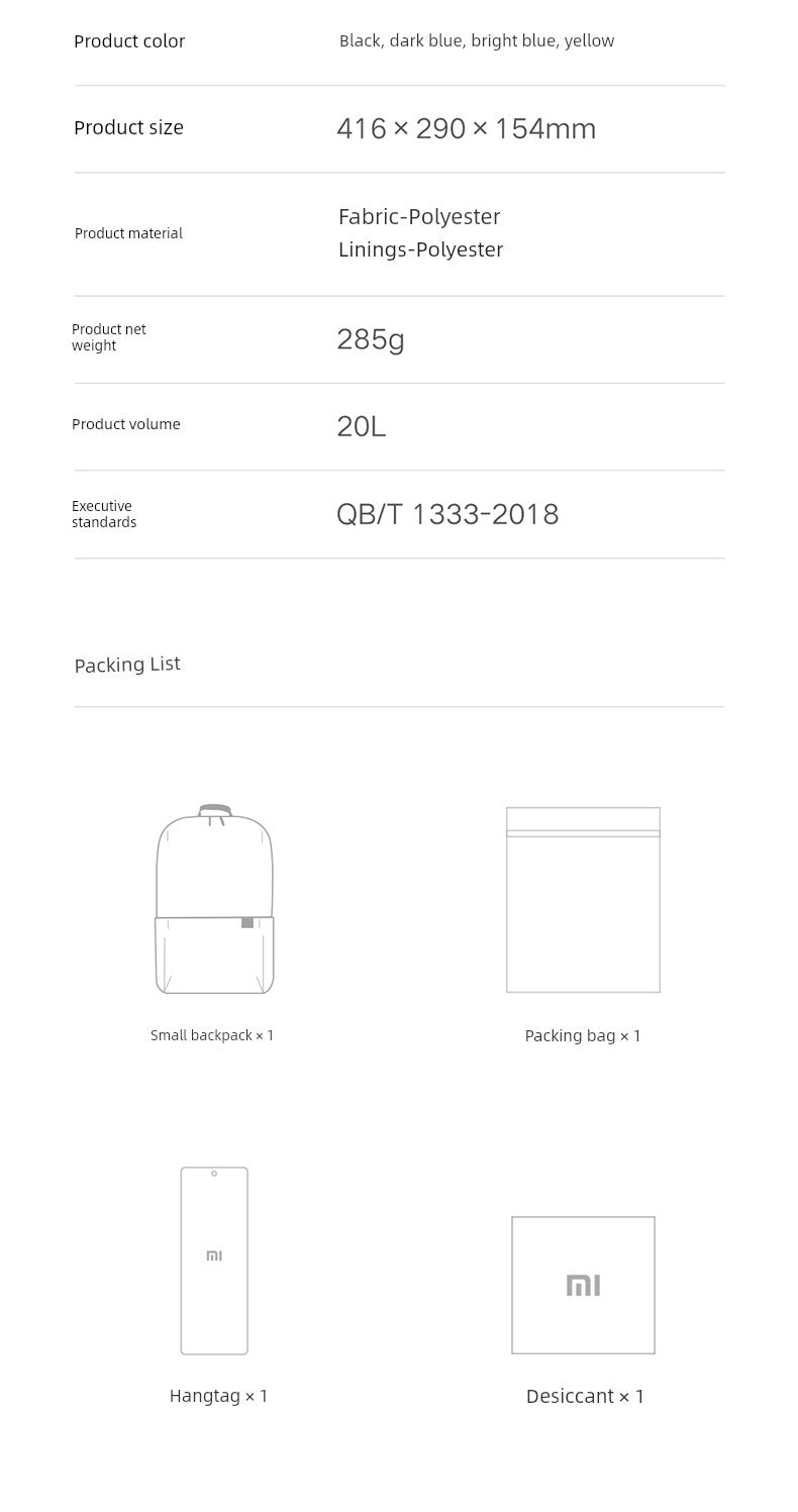 Xiaomi 10L  Backpack (Many Colors and 3 Sizes)