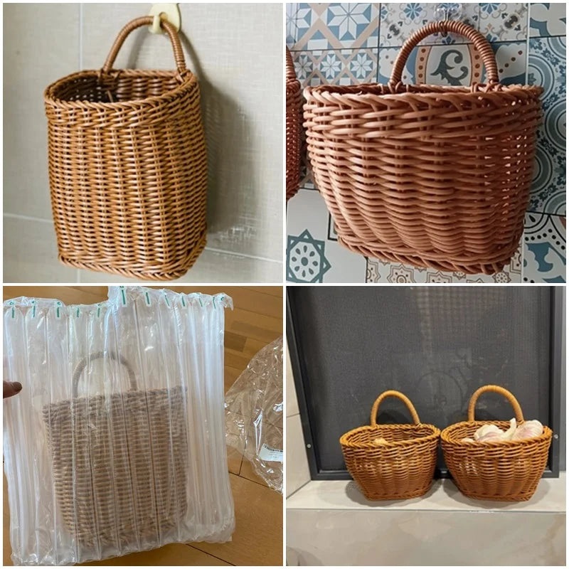 Flower Planter Wall Hanging Basket with Handle Decor Imitation Rattan Hanging Basket Woven Storage Baskets Handmade Flower Pots