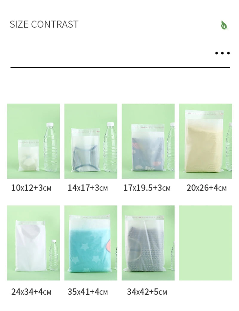 StoBag 100pcs Biodegradable Frosted White Self Adhesive Bag Clothes Shirt Packaging Storage Sealing Reusable Pouch Eco Friendly