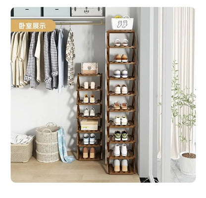 Simplicity Multi-layer Bamboo Shoe Rack Folding Shoe Rack Household Retractable Storage Rack Storage Shoes Shelf saves space