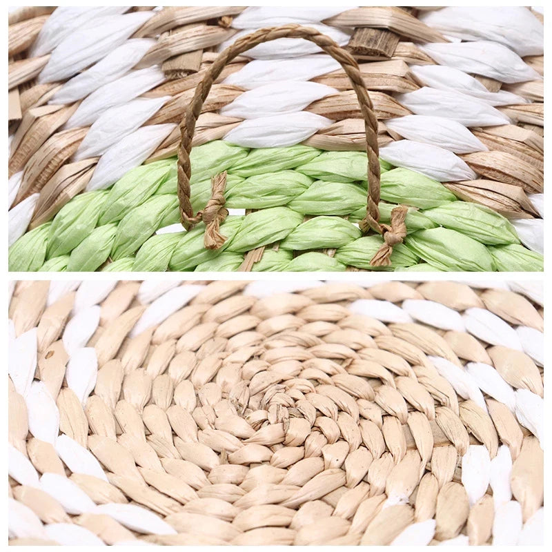 Fashion INS Straw Rattan Wall Decor Round Rattan Basket Wall Decoration Rattan Crafts Wall Hanging Frame Handwoven Hanging