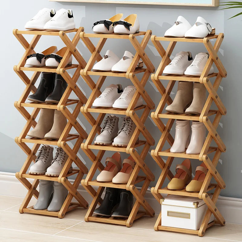 Simple Bamboo Installation-Free Shoe Rack 2-6 Tier Household Multifunctional Storage Rack Living Room Bedroom Shoe Shelf