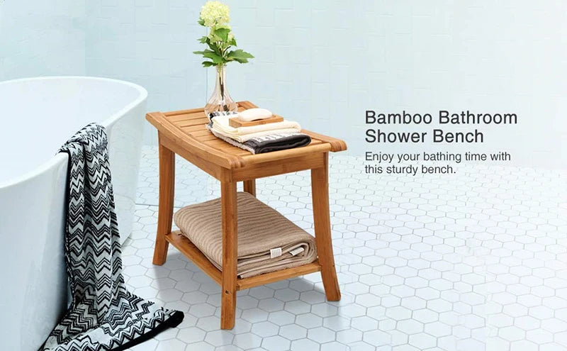 Thickened Shower Bench Bathroom Stool Double Layer Bamboo Toilet Foot Rest Multi-functional Step Tools Shower Bench