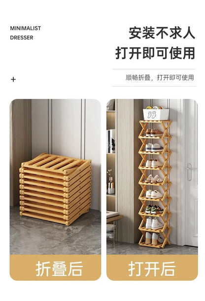 Simplicity Multi-layer Bamboo Shoe Rack Folding Shoe Rack Household Retractable Storage Rack Storage Shoes Shelf saves space