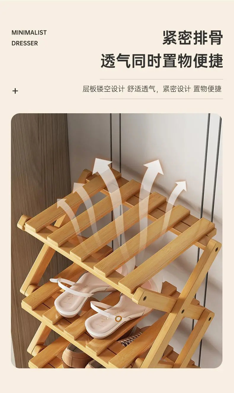 Simplicity Multi-layer Bamboo Shoe Rack Folding Shoe Rack Household Retractable Storage Rack Storage Shoes Shelf saves space