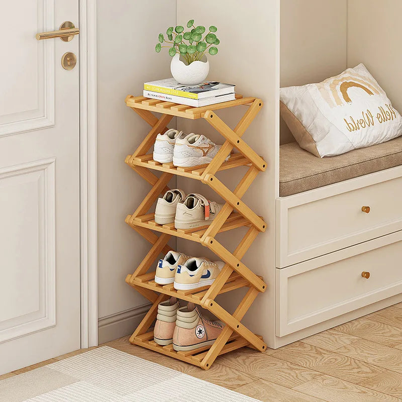 Simple Bamboo Installation-Free Shoe Rack 2-6 Tier Household Multifunctional Storage Rack Living Room Bedroom Shoe Shelf