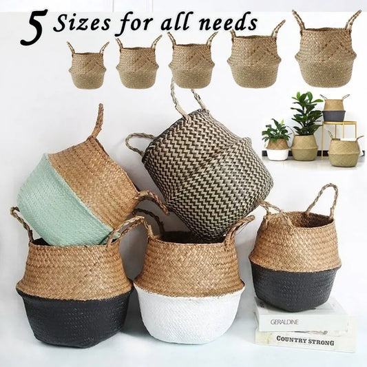 1pc Bamboo Weaving Plant Basket Wickerwork Basket Storage Organizer Pots Rattan Handmade Natural Boho Style For Home Decor