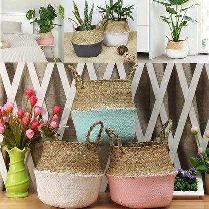 Wicker Storage Basket Flower Baskets Laundry Storage Decorative Basket Rattan Flower Pot Garden Planters Household Organizer