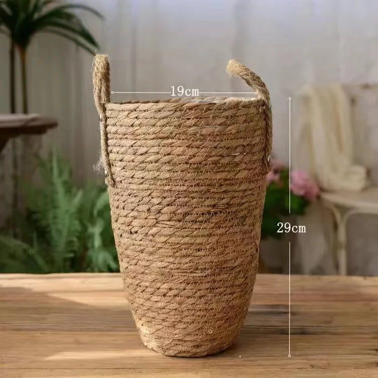 Tall Natural Wicker Planter Basket  Flower Pot Home  Garden Decor Laundry Bucket Dirty Clothes Storage Baskets Toy Holders