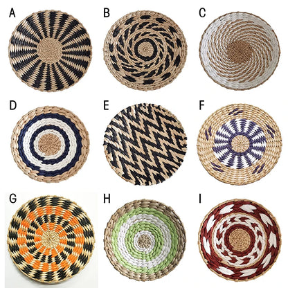 Fashion INS Straw Rattan Wall Decor Round Rattan Basket Wall Decoration Rattan Crafts Wall Hanging Frame Handwoven Hanging