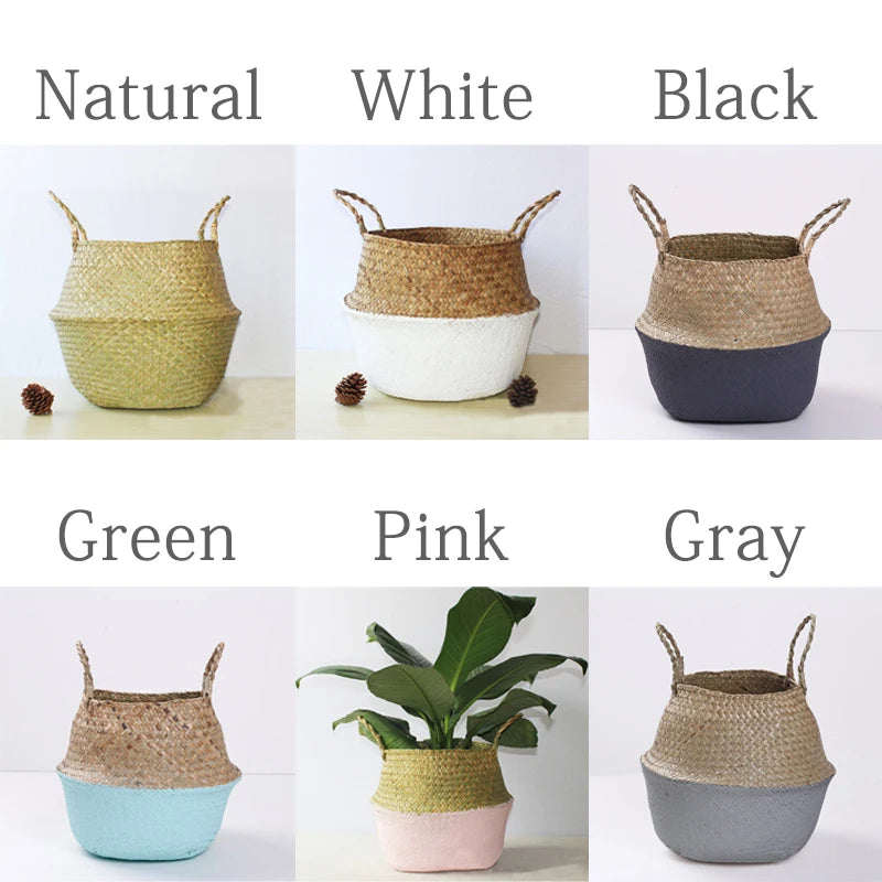 1pc Bamboo Weaving Plant Basket Wickerwork Basket Storage Organizer Pots Rattan Handmade Natural Boho Style For Home Decor