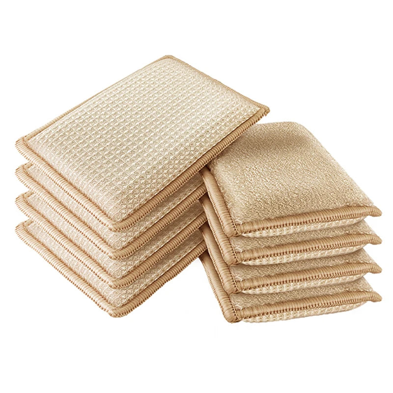 6pcs/set Bamboo Fiber Dishwashing Scouring Pads Dish Towel Sponge Scrub Pot Scrubbing Cloth Kitchen Cleaning Wire Rag Scrub