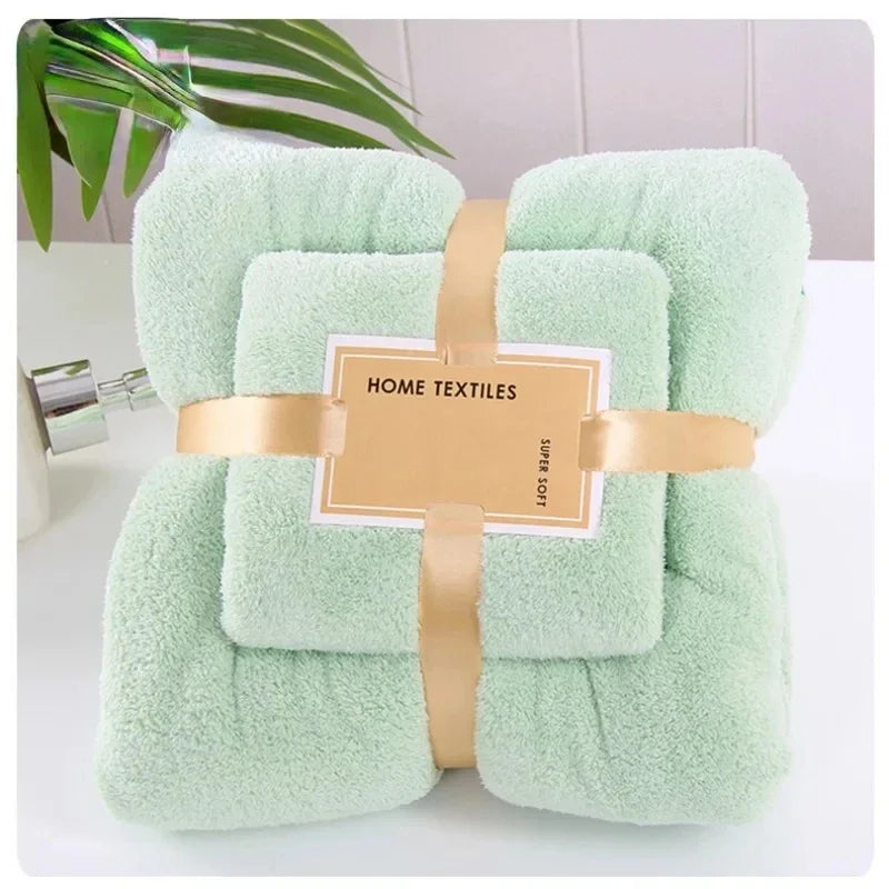 2023New Premium Japanese Style Thick Towel Set Super Absorbent Coral Fleece for Bath and Gift