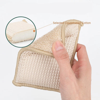 6pcs/set Bamboo Fiber Dishwashing Scouring Pads Dish Towel Sponge Scrub Pot Scrubbing Cloth Kitchen Cleaning Wire Rag Scrub